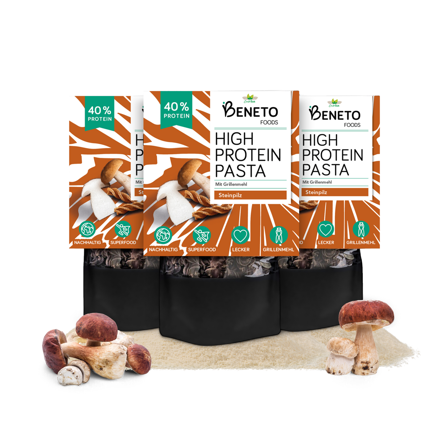Beneto - High Protein Pasta in 3 Sorten - Natur, Steinpilz, Tomate - Nährstoffreicher Genuss mit gutem Gewissen!