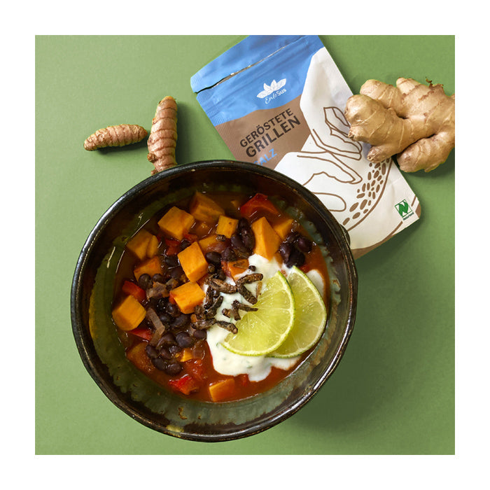Entotarisches Chili mit Süßkartoffeln und schwarzen Bohnen - EntoSus