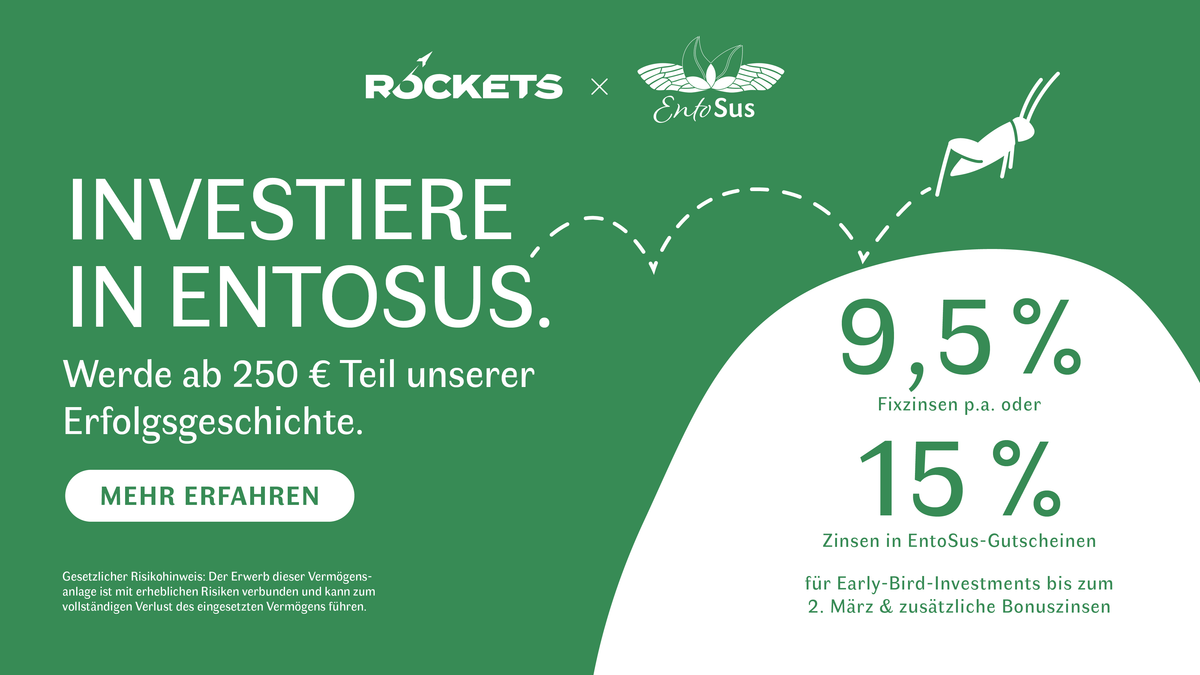 EntoSus Crowdfunding-Kampagne auf ROCKETS – Banner zur Beteiligung