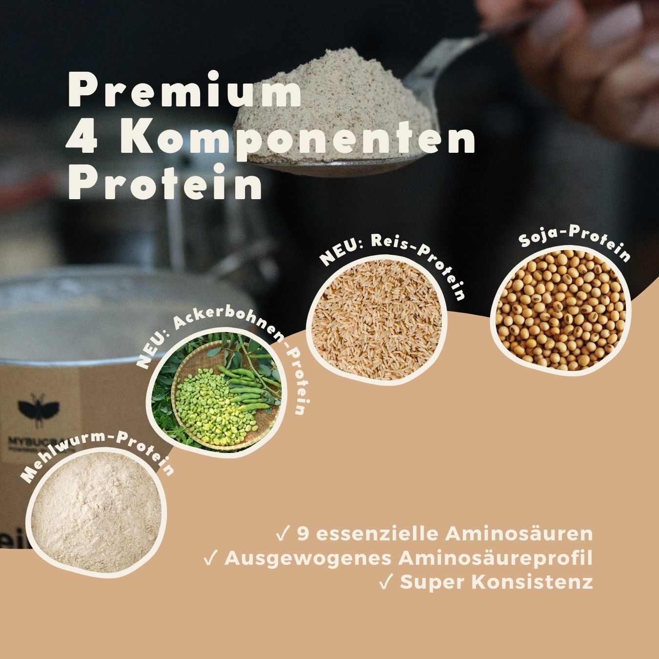 
                  
                    Mybugbar - Protein Shakes in 4 Sorten - Erdbeer, Vanilla, Kakao und Banane - 70% Protein, Vitamin B12, gesunde Fette, Eisen, Zink
                  
                