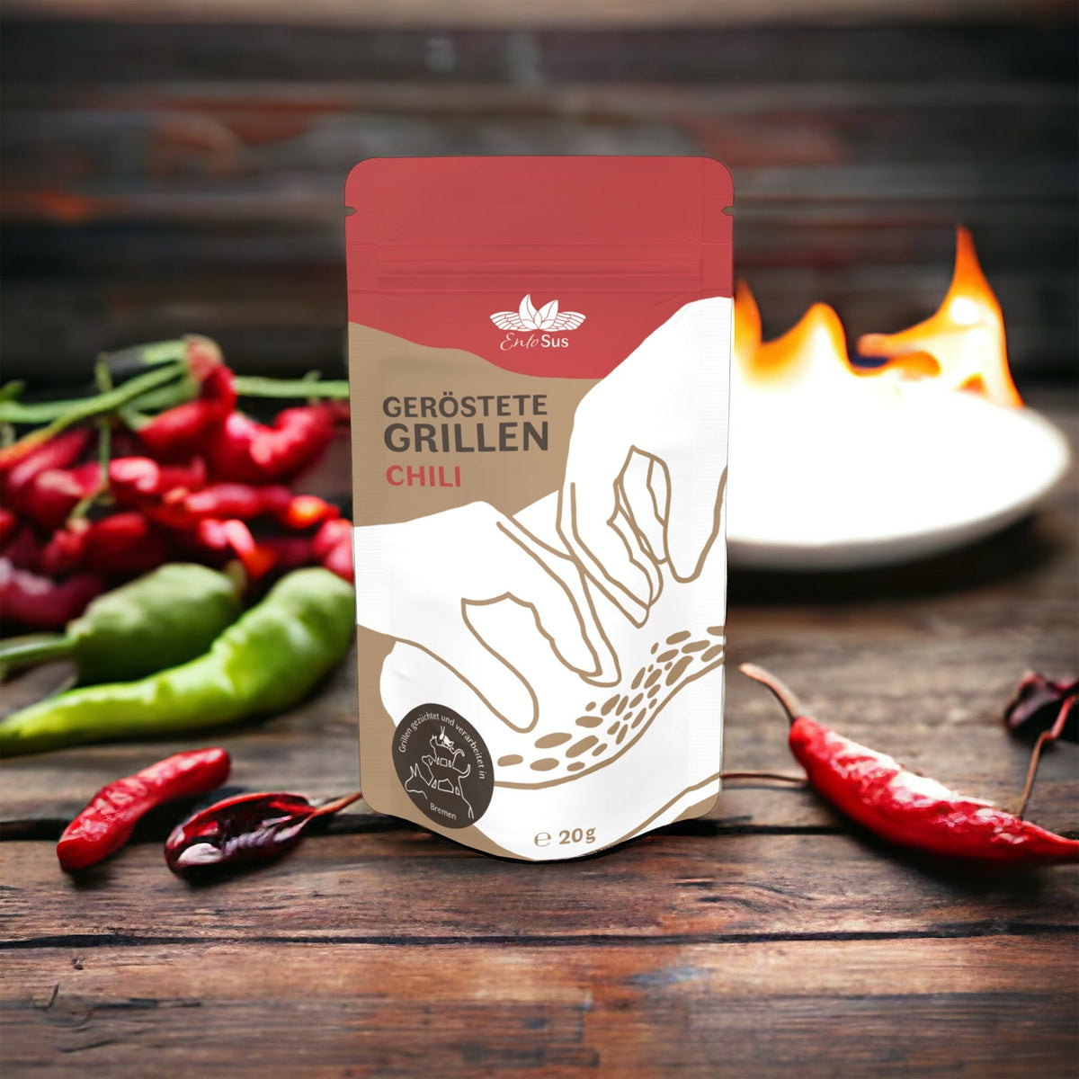 EntoSus knusprig geröstete Grillen Chili im 20-g-Standbeutel