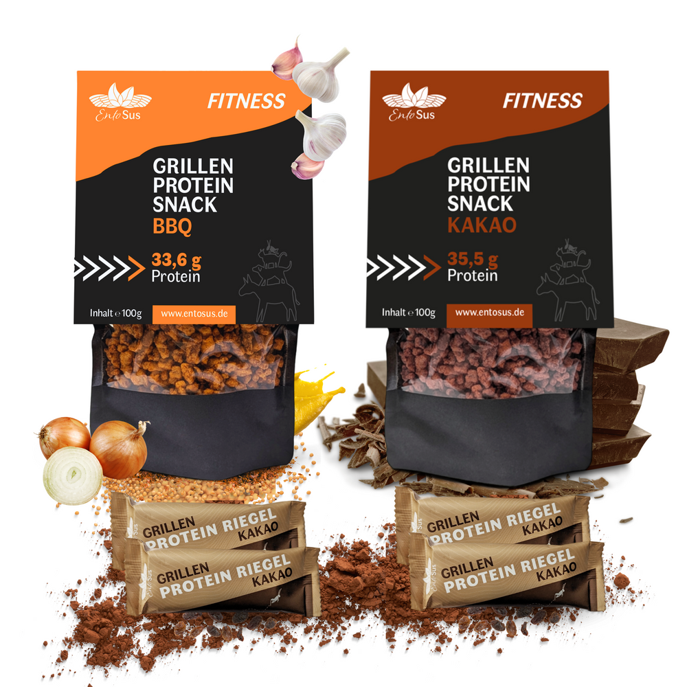 EntoSus - Sportler Paket - Protein Snack Kakao & BBQ, 4x Protein Riegel Kakao