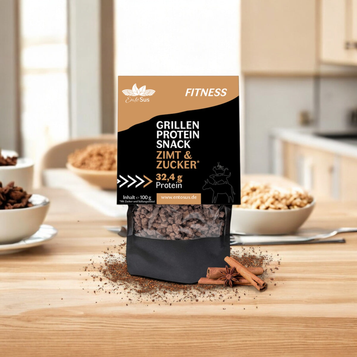 EntoSus Grillen Protein Snack Zimt und Zucker im 100-g-Beutel