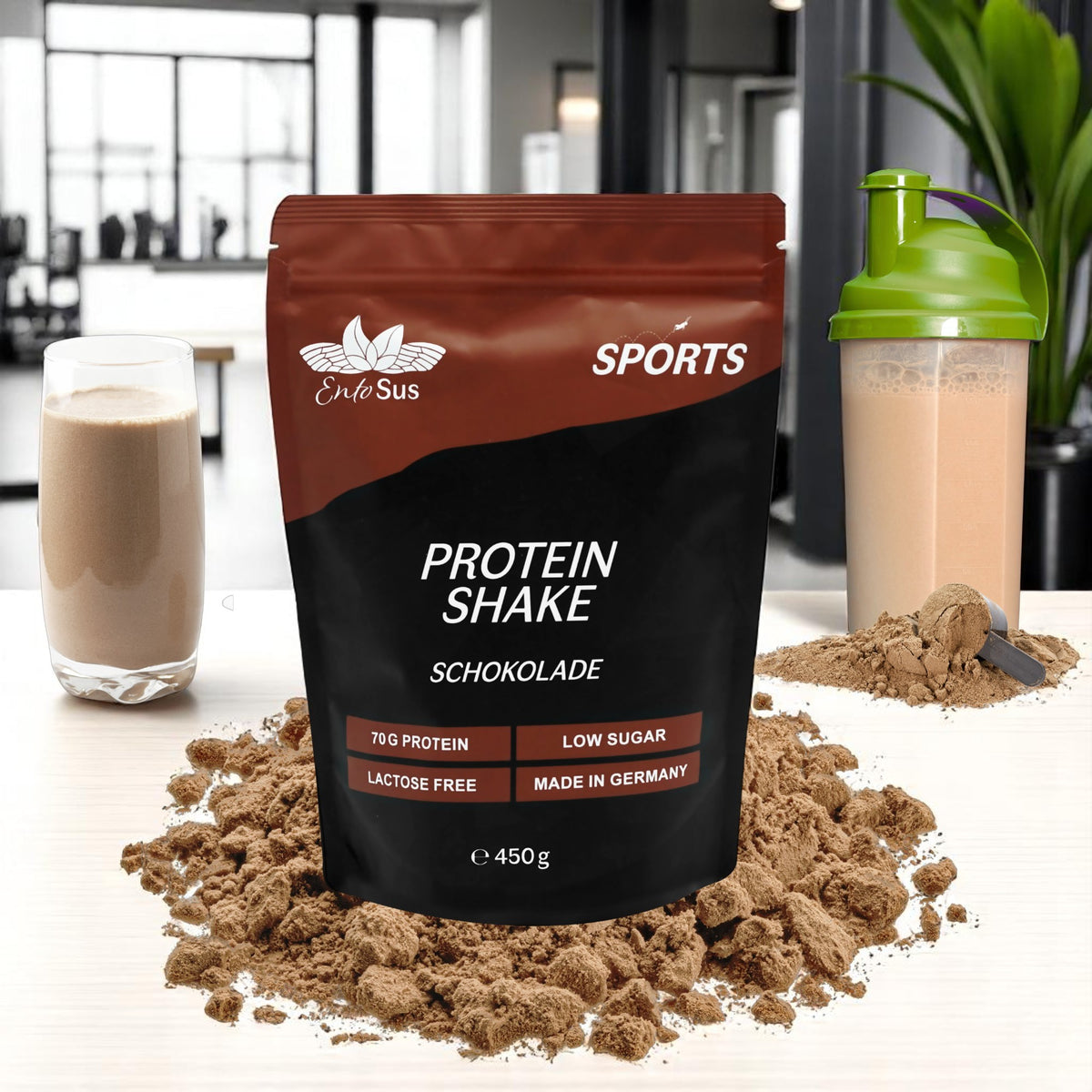 EntoSus Proteinpulver Schokolade mit 70 Prozent Protein, 450-g-Dose