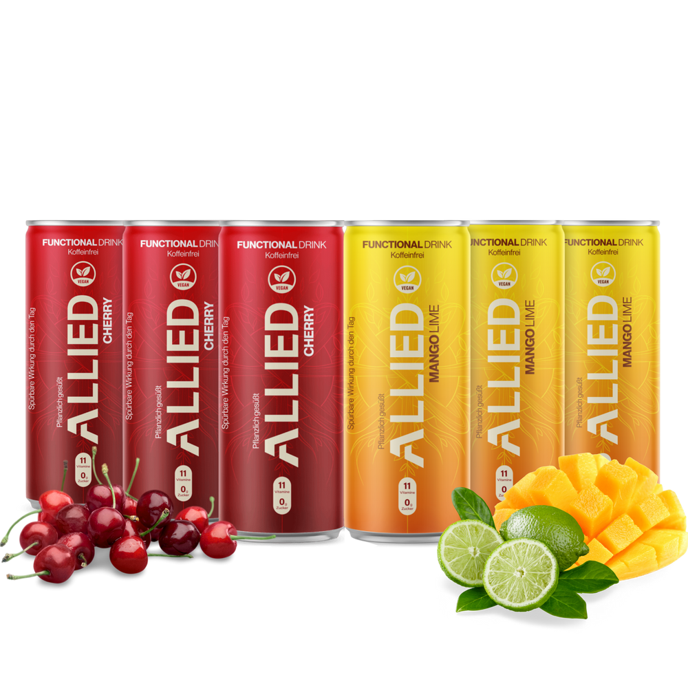 Allied – Functional drink / Koffeinfrei / Zuckerfrei / Vitamine - 3x Cherry und 3x Mango Lime