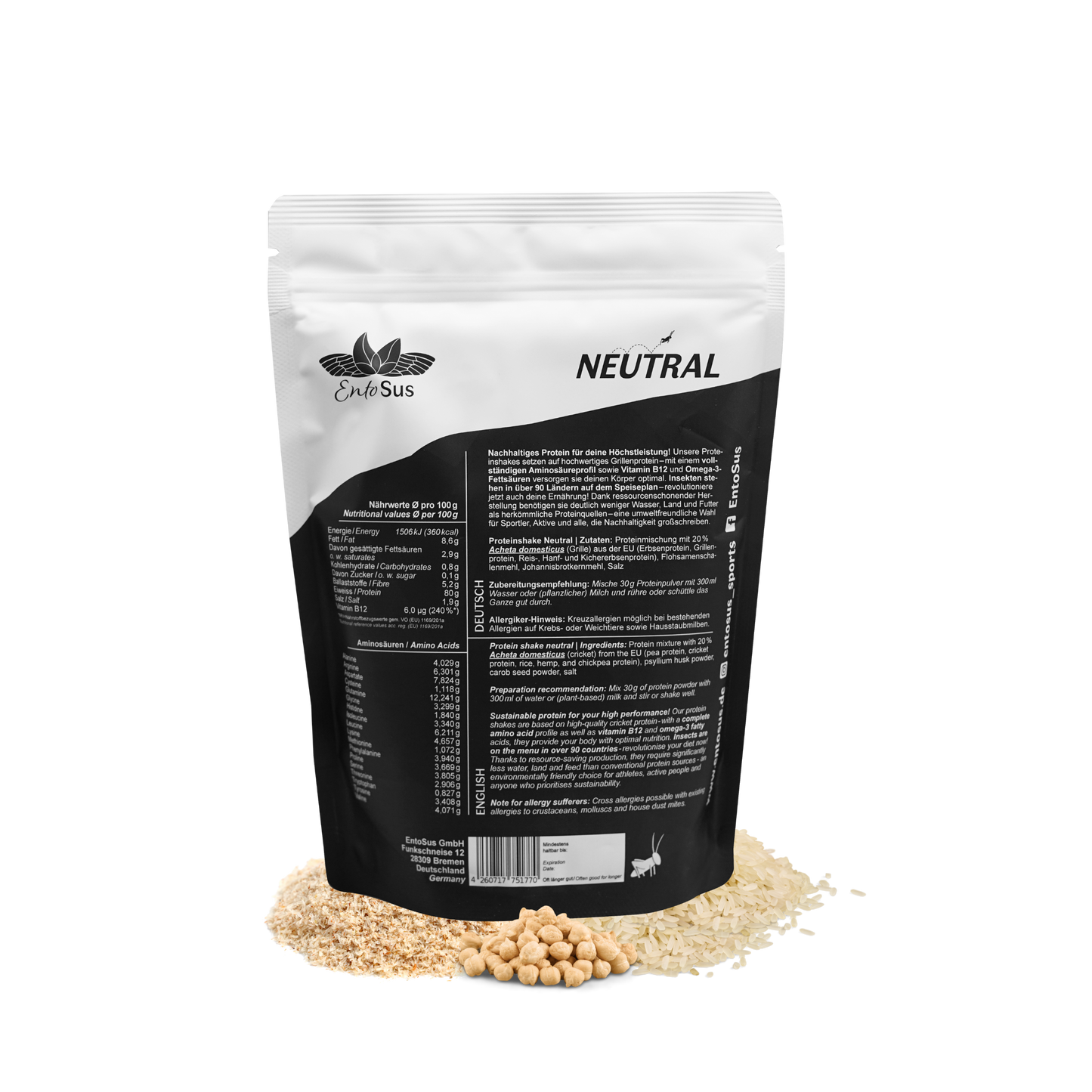 
                  
                    EntoSus - Protein Shake Neutral - mit 80% Protein, Vitamin B12 und gesunden Fetten
                  
                