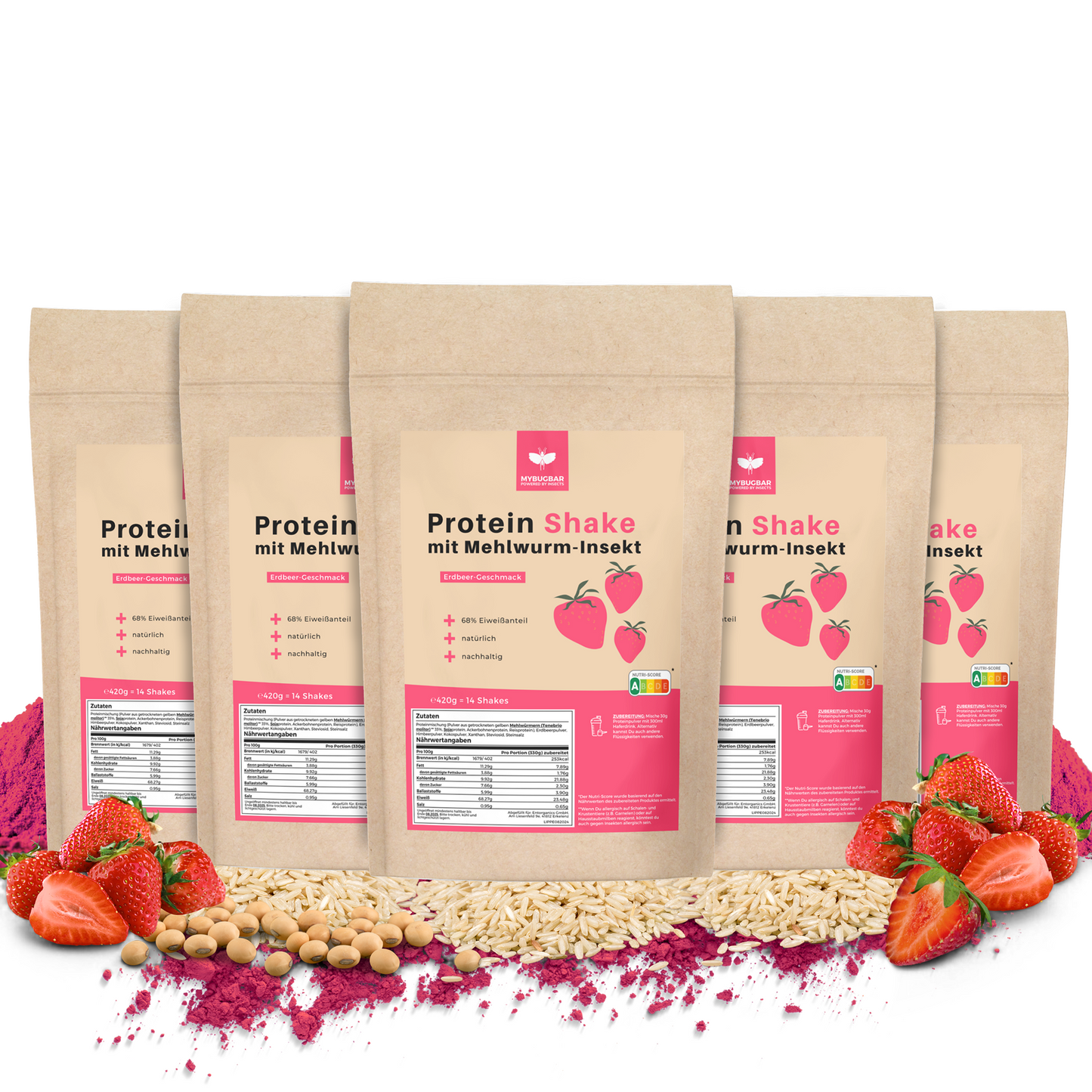 
                  
                    Mybugbar - Protein Shakes in 4 Sorten - Erdbeer, Vanilla, Kakao und Banane - 70% Protein, Vitamin B12, gesunde Fette, Eisen, Zink
                  
                