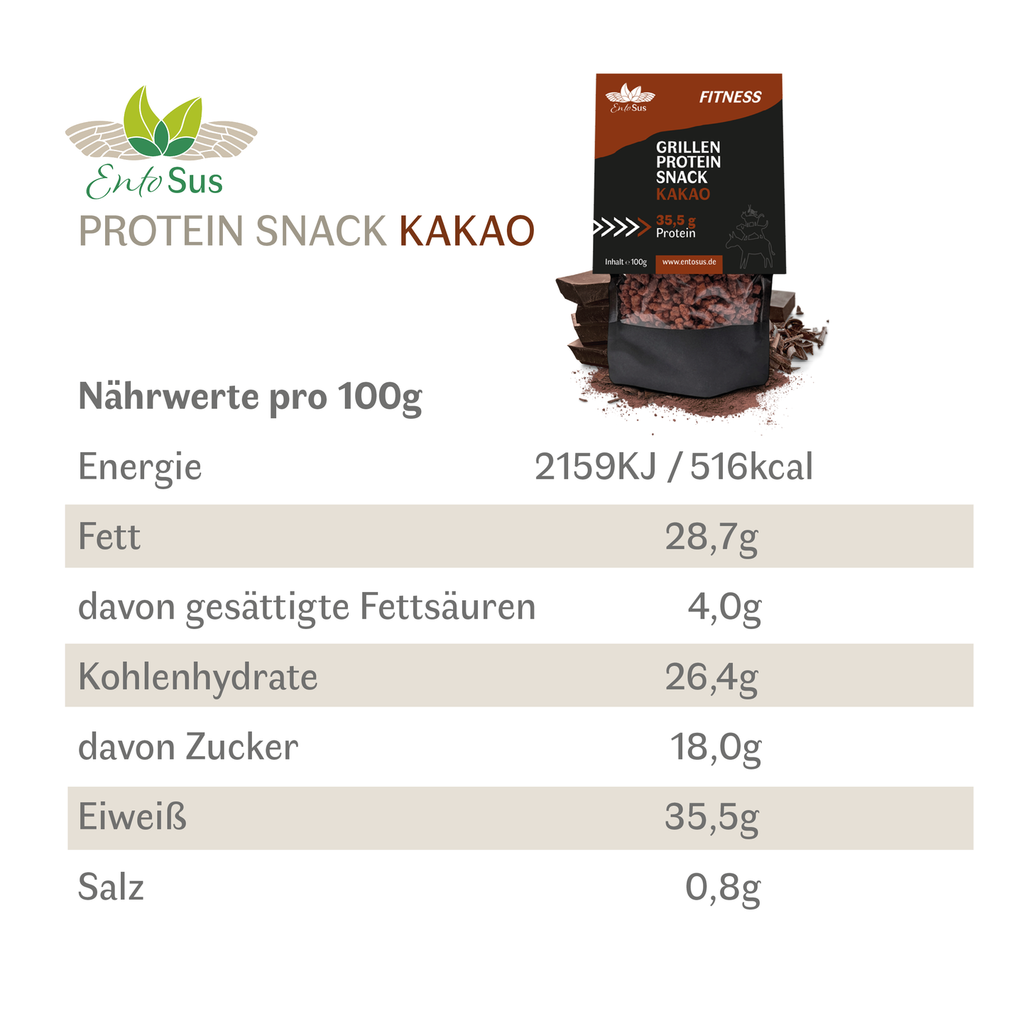 
                  
                    Grillen Protein Snack Kakao - eiweißreicher Cornflakes Ersatz, Müsli Topping oder zum snacken
                  
                