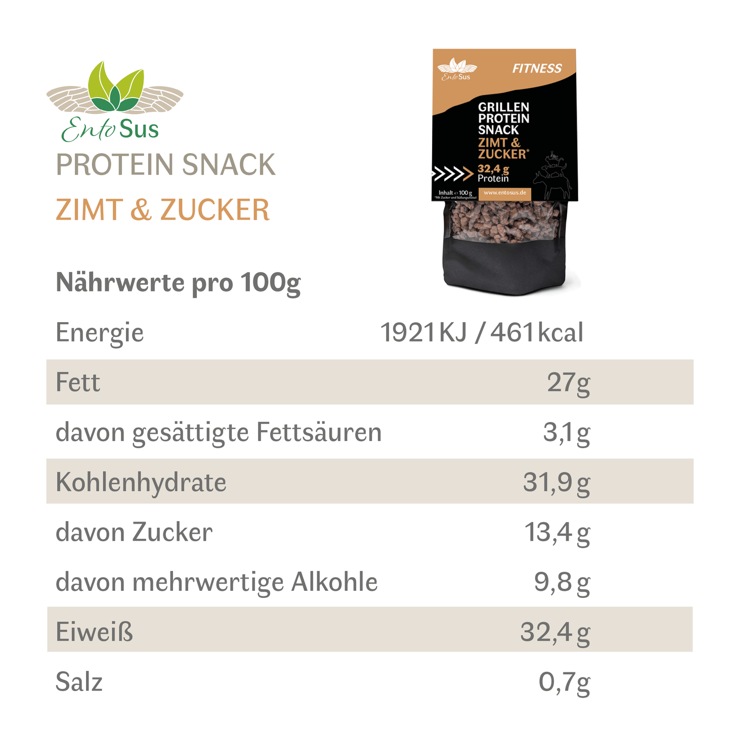 
                  
                    EntoSus - Grillen Protein Snack Zimt & Zucker* eiweißreicher Cornflakes Ersatz, Müsli Topping oder zum snacken
                  
                