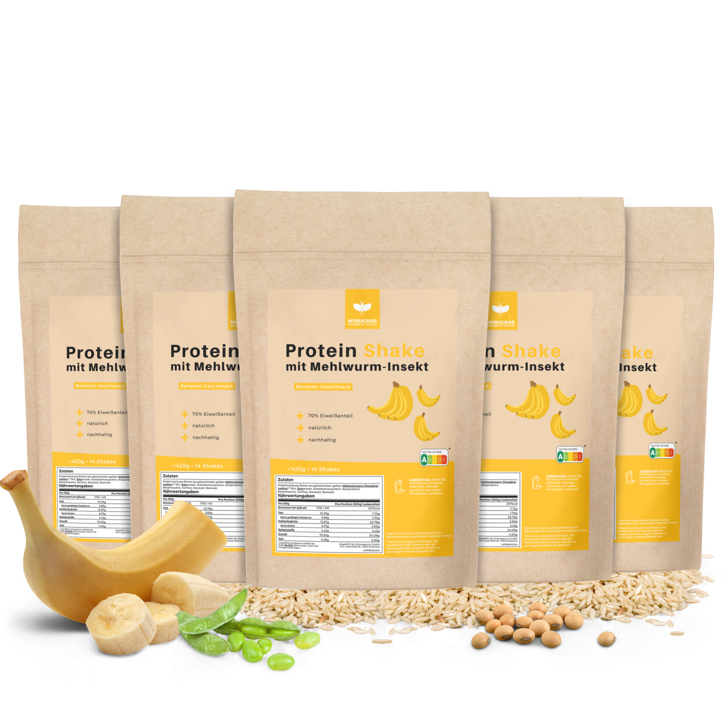 
                  
                    Mybugbar - Protein Shakes in 4 Sorten - Erdbeer, Vanilla, Kakao und Banane - 70% Protein, Vitamin B12, gesunde Fette, Eisen, Zink
                  
                