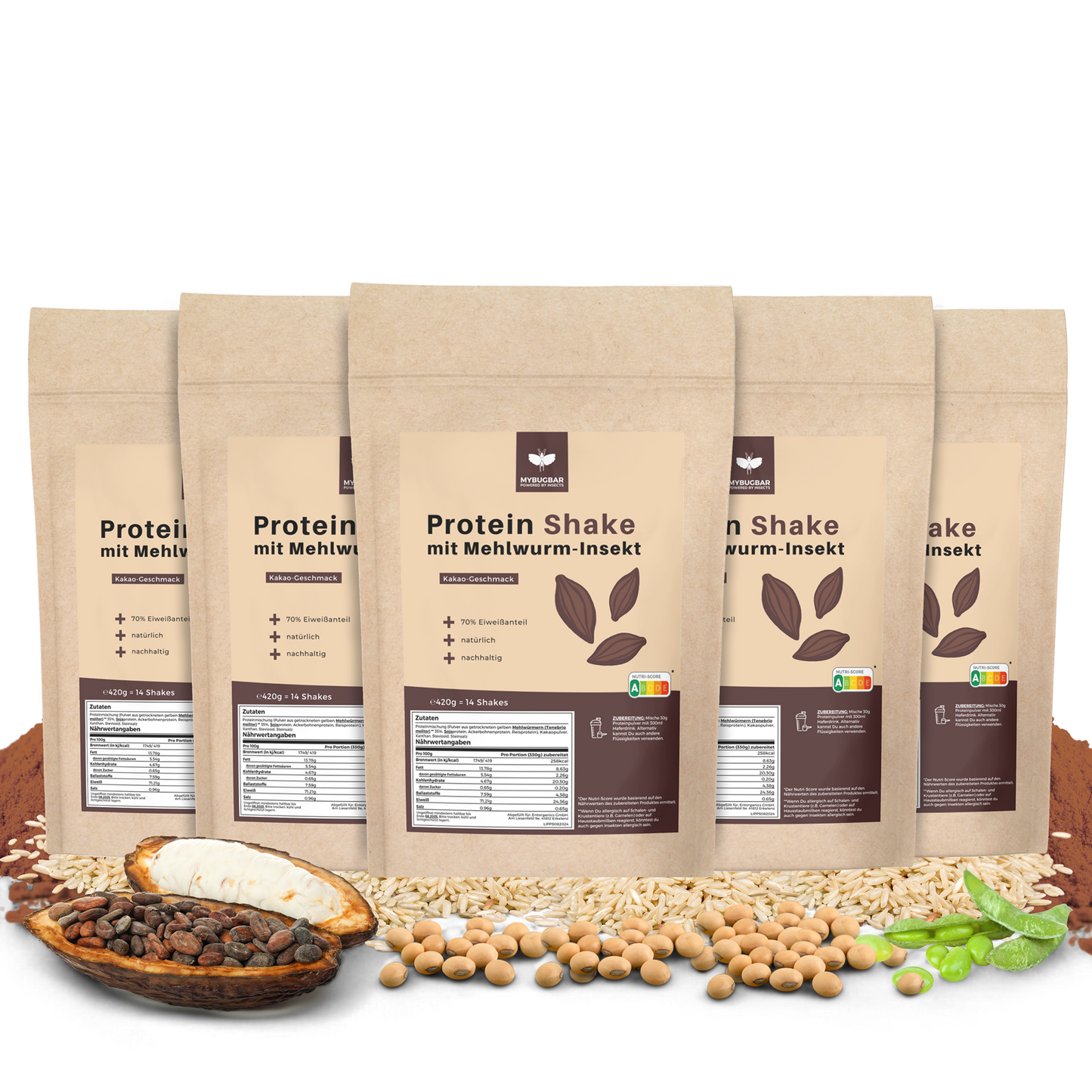 
                  
                    Mybugbar - Protein Shakes in 4 Sorten - Erdbeer, Vanilla, Kakao und Banane - 70% Protein, Vitamin B12, gesunde Fette, Eisen, Zink
                  
                