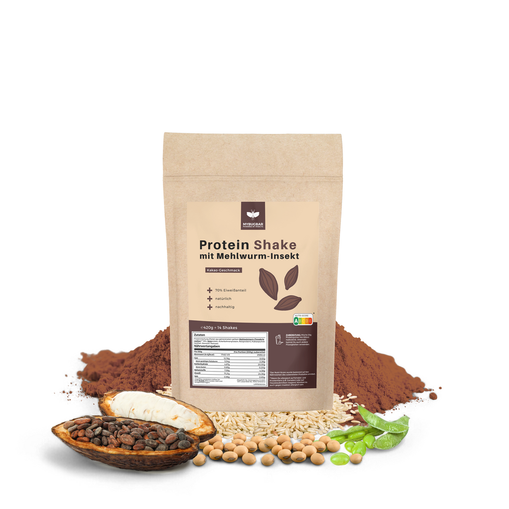 
                  
                    Mybugbar - Protein Shakes in 4 Sorten - Erdbeer, Vanilla, Kakao und Banane - 70% Protein, Vitamin B12, gesunde Fette, Eisen, Zink
                  
                