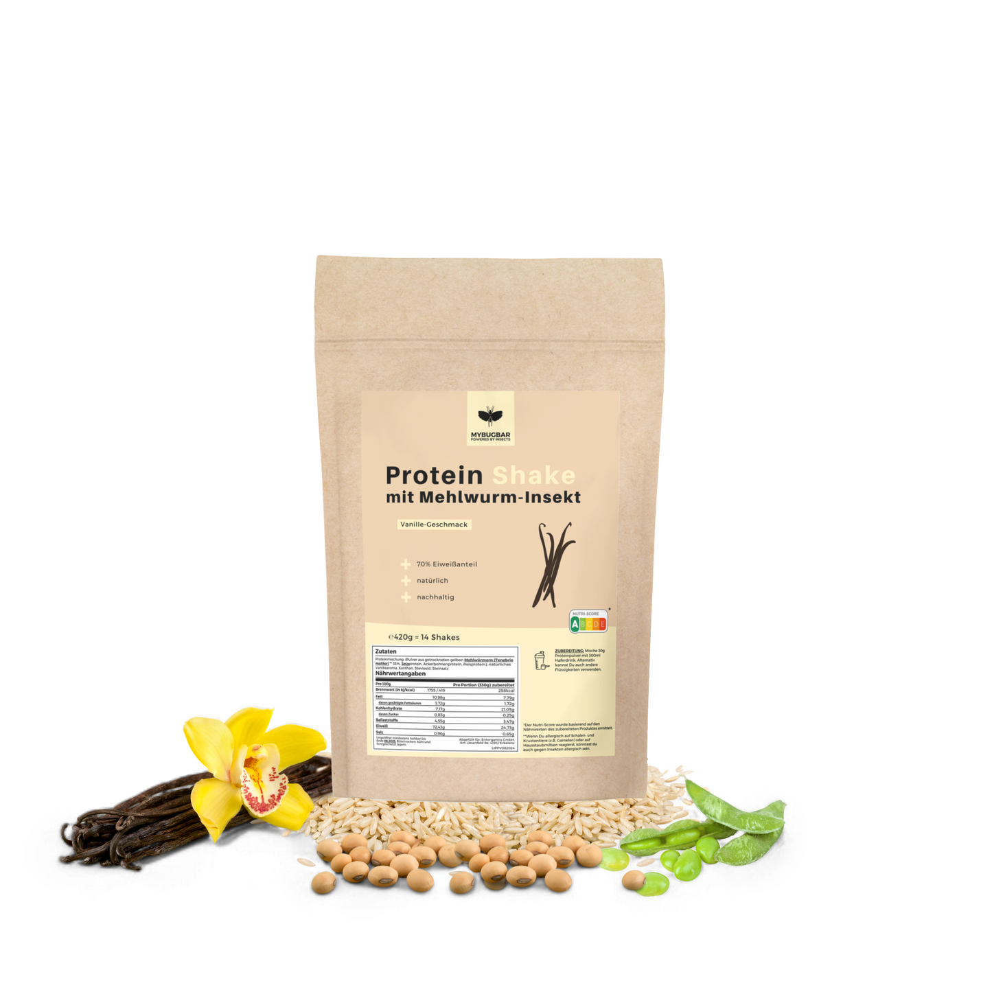 
                  
                    Mybugbar - Protein Shakes in 4 Sorten - Erdbeer, Vanilla, Kakao und Banane - 70% Protein, Vitamin B12, gesunde Fette, Eisen, Zink
                  
                