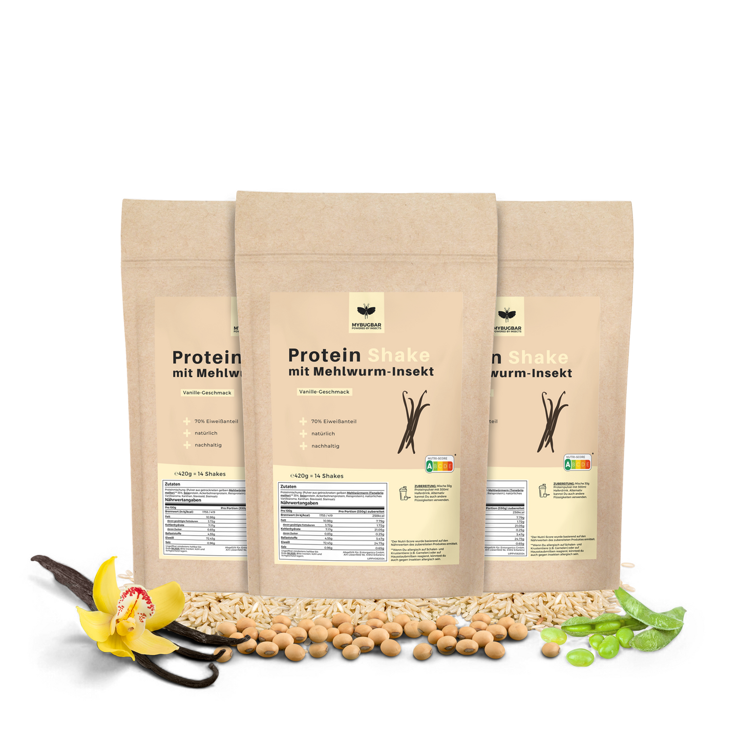
                  
                    Mybugbar - Protein Shakes in 4 Sorten - Erdbeer, Vanilla, Kakao und Banane - 70% Protein, Vitamin B12, gesunde Fette, Eisen, Zink
                  
                