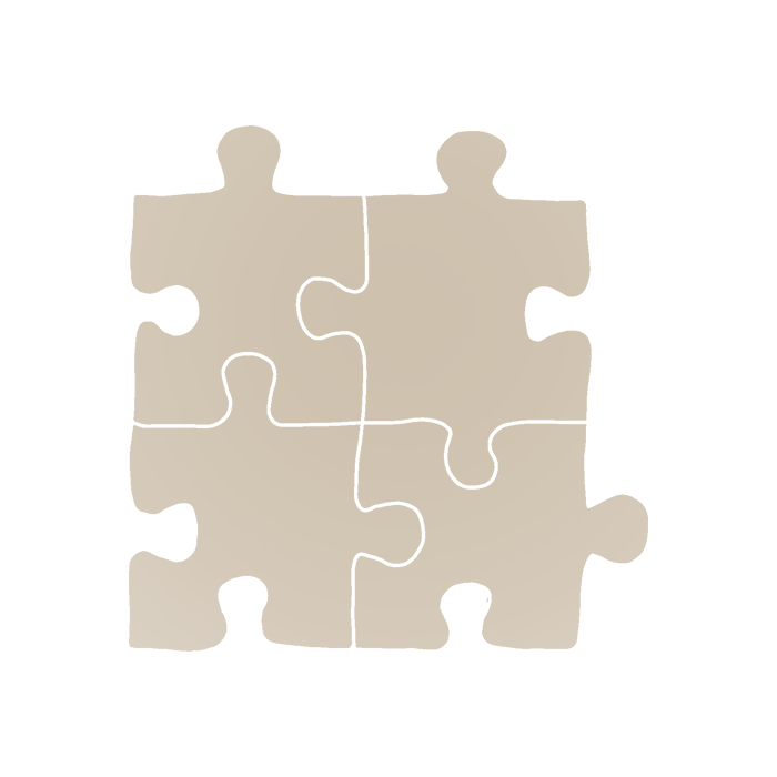 Illustration vier zusammengefügter Puzzle-Teile.